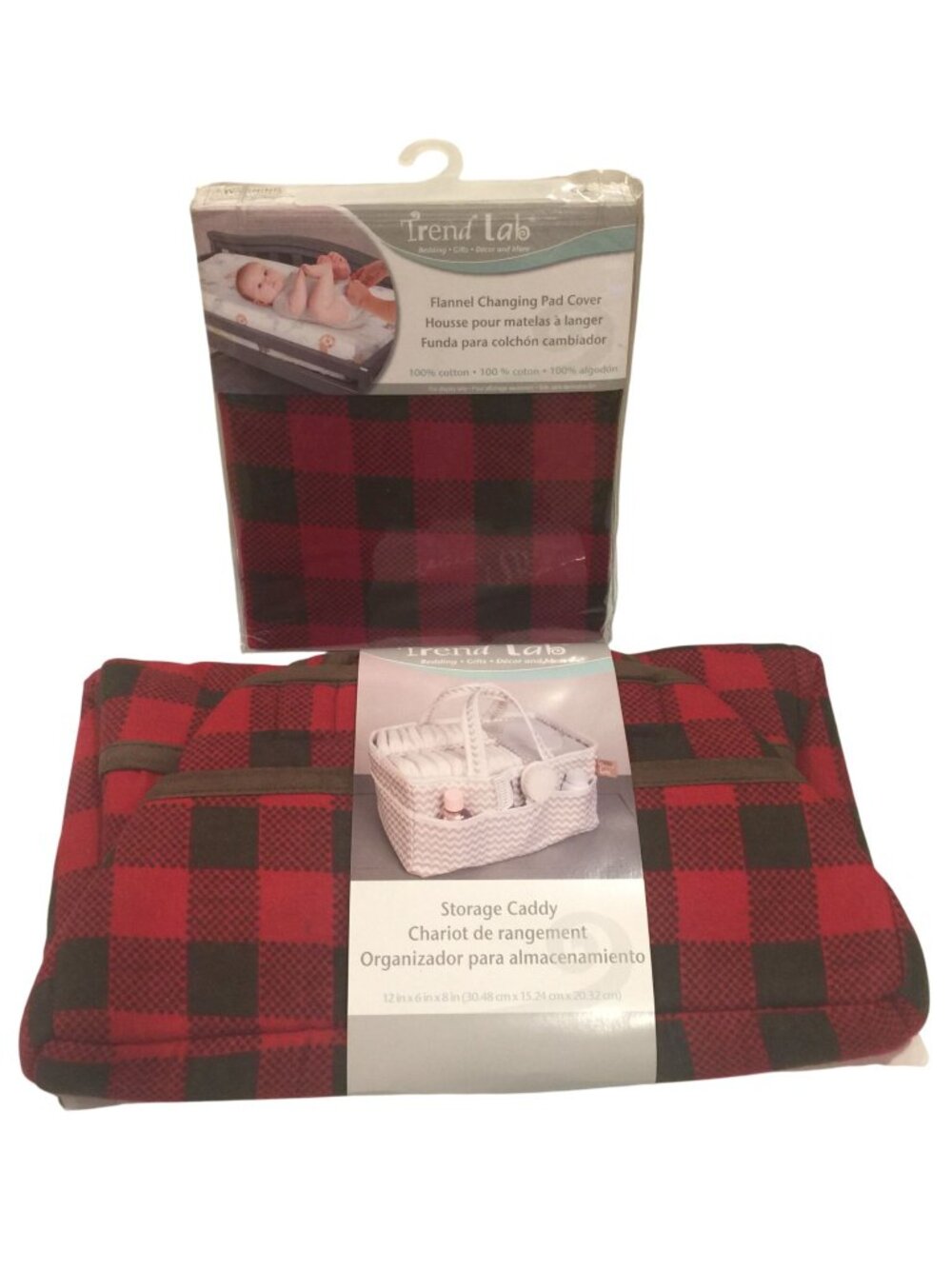 Trend Lab Buffalo Plaid Storage Caddy & Changing Table Cover Red Brown